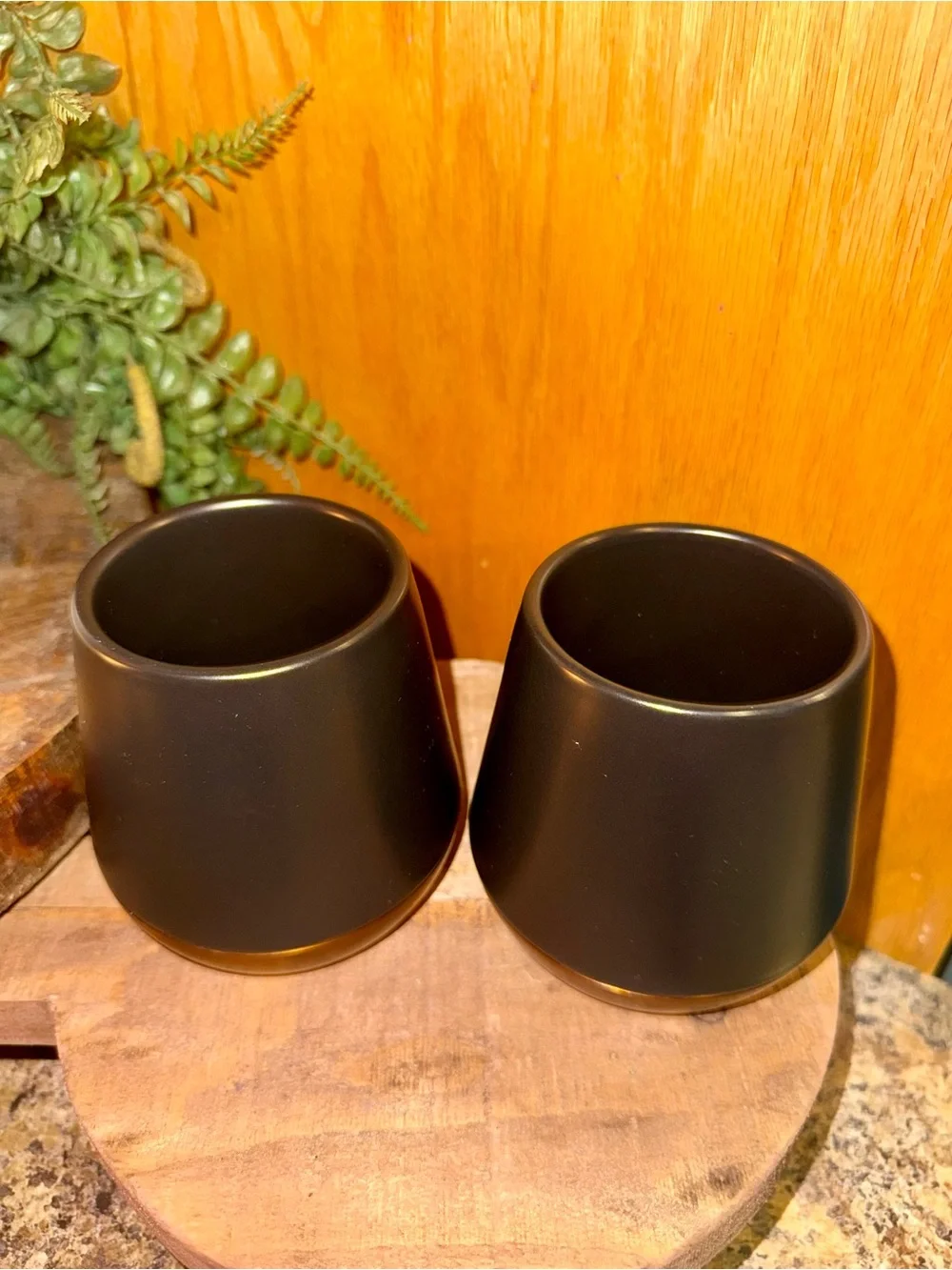 Fellow Joey Double Wall Ceramic Mugs Pair - Matte Black Copper Bottom